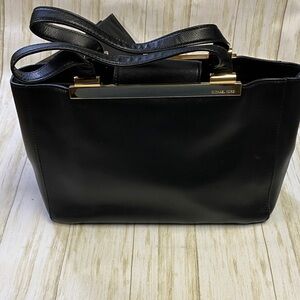 Michael Kors Black Leather Shoulder Bag with Gold Accents